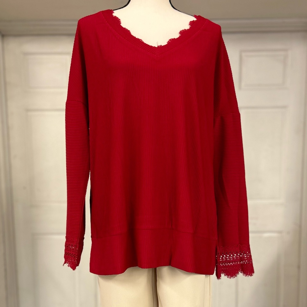 Red v-neck blouse